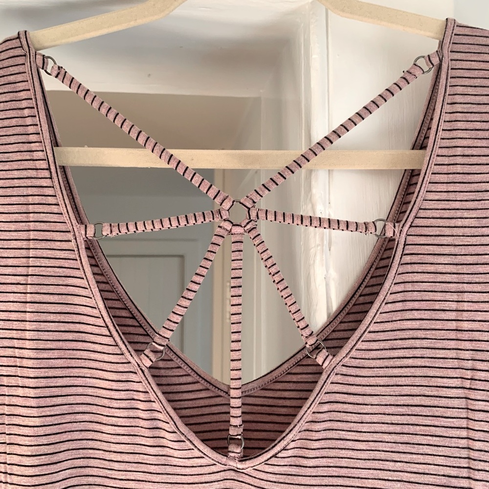 American Eagle A-line, jersey knit dress, light plum with black stripes, M